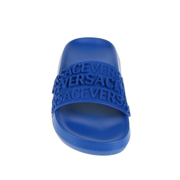 Versace Men's Blue Rubber Logo Pool Slides Sandals Designer Size 43 / 10 NIB - Picture 2 of 5